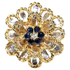 Anillo Fuerte Vintage Circa 1990s 18k Gold Natural Diamond And Sapphire Decorated