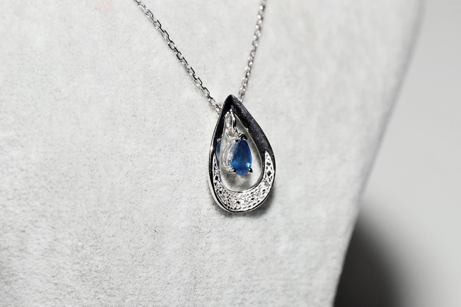 Vintage Circa 1990er Jahre 18k Gold Natürlicher Diamant und Saphir Tropfen-Halskette (Brillantschliff) im Angebot
