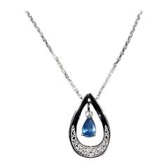 Collana a goccia con diamanti naturali e zaffiri in oro 18 carati, vintage, circa anni '90