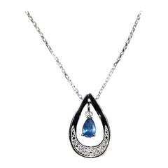 Vintage Circa 1990s 18k Gold Natural Diamond And Sapphire Drop Necklace