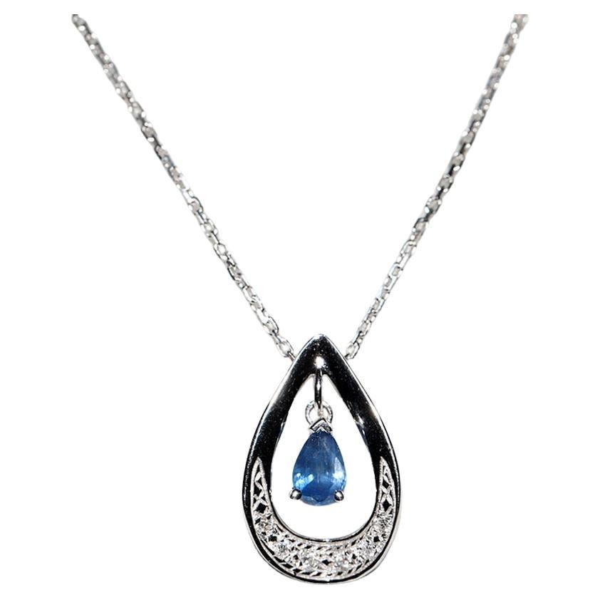 Vintage Circa 1990s 18k Gold Natural Diamond And Sapphire Drop Necklace For Sale