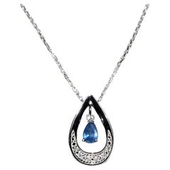 Vintage Circa 1990s 18k Gold Natural Diamond And Sapphire Drop Necklace
