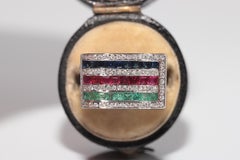 Vintage Circa 1990s 18k Gold Natural Diamond And Sapphire Emerald Ruby Ring