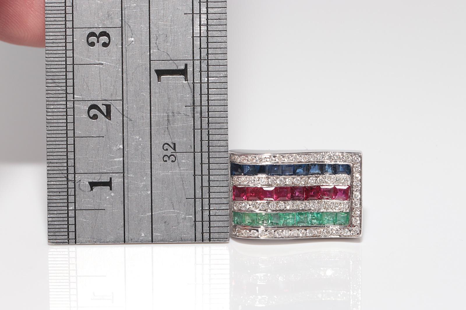 Vintage CIRCA 1990er 18k Gold Natürlicher Diamant und Saphir Smaragd Rubin Ring im Zustand „Gut“ im Angebot in Fatih/İstanbul, 34