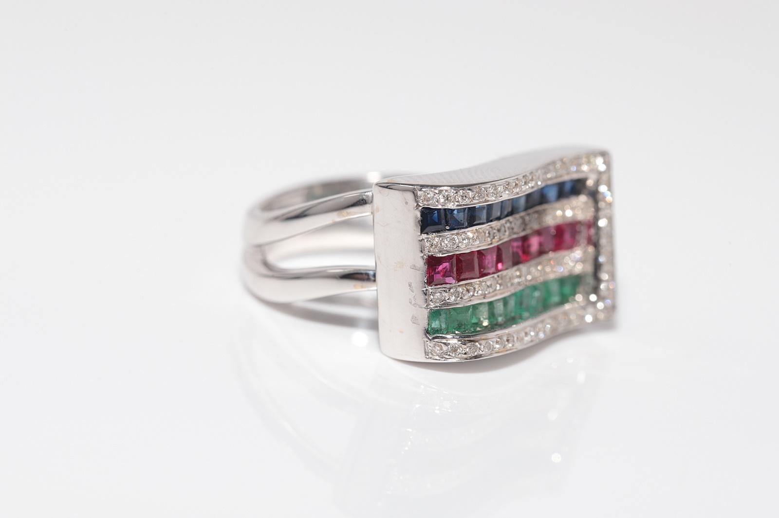 Vintage CIRCA 1990er 18k Gold Natürlicher Diamant und Saphir Smaragd Rubin Ring Damen im Angebot