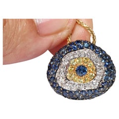 Vintage Circa 1990s 18k Gold Natural Diamond And Sapphire Evel Eye Bead Pendant