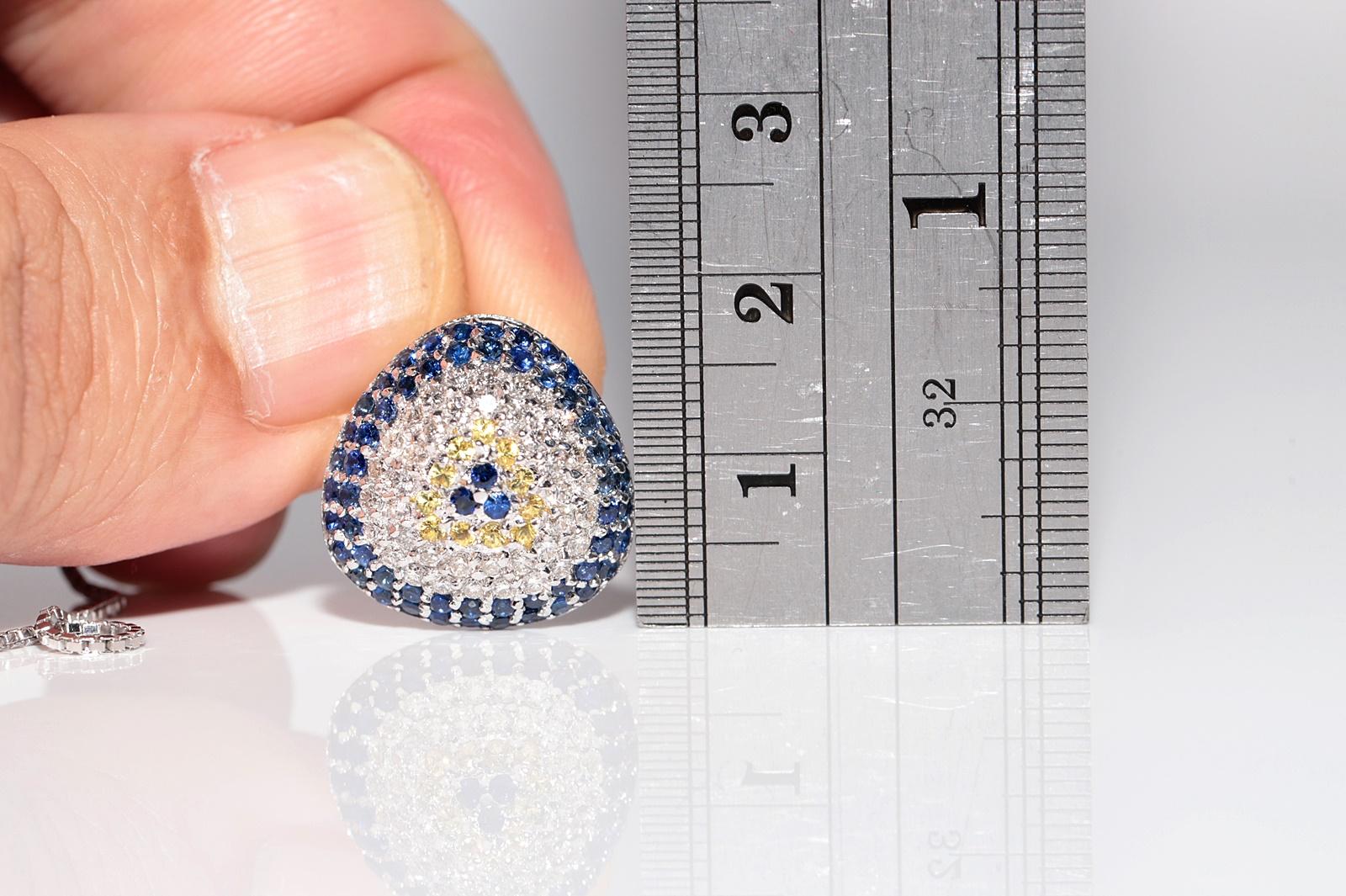 Vintage Circa 1990s 18k Gold Natural Diamond And Sapphire Evil Eye Necklace For Sale 6