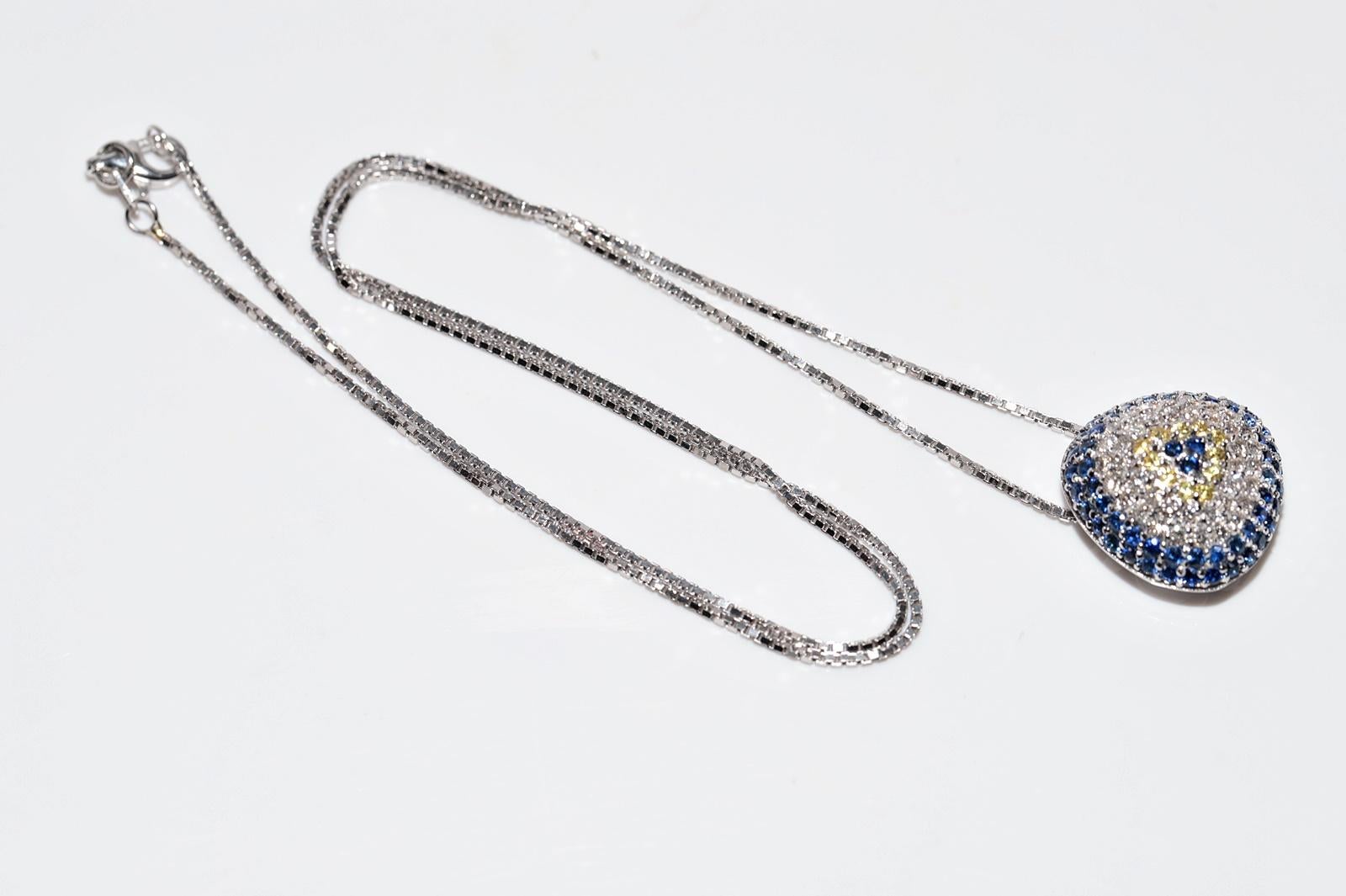 Vintage Circa 1990s 18k Gold Natural Diamond And Sapphire Evil Eye Necklace For Sale 8