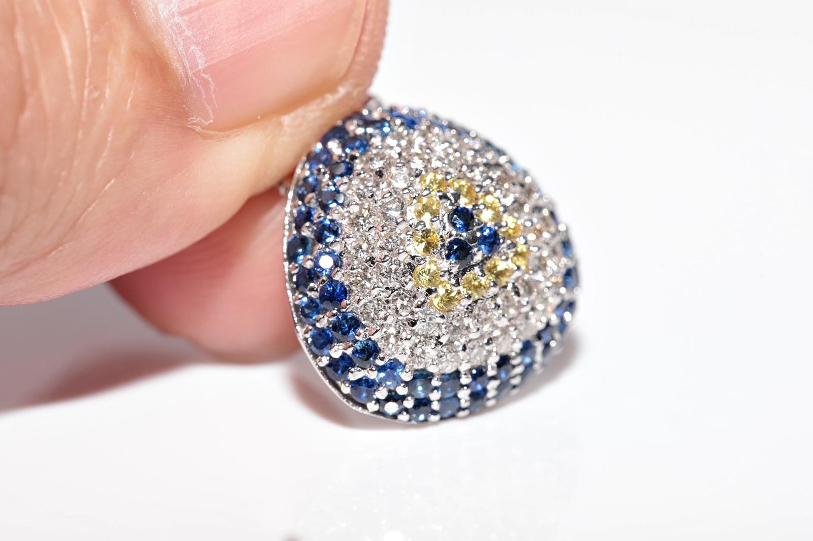 Vintage Circa 1990s 18k Gold Natural Diamond And Sapphire Evil Eye Necklace For Sale 9