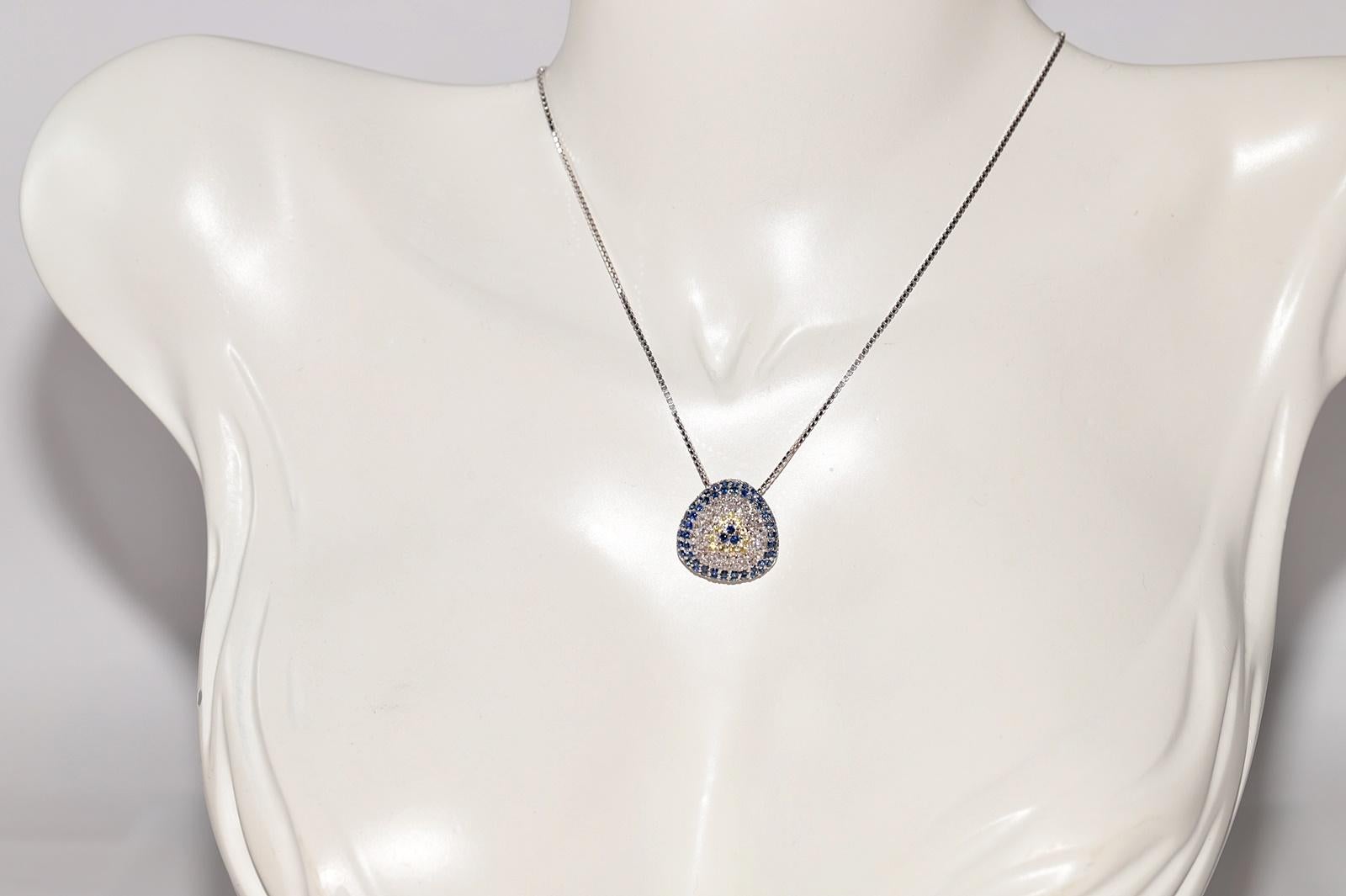 Retro Vintage Circa 1990s 18k Gold Natural Diamond And Sapphire Evil Eye Necklace For Sale