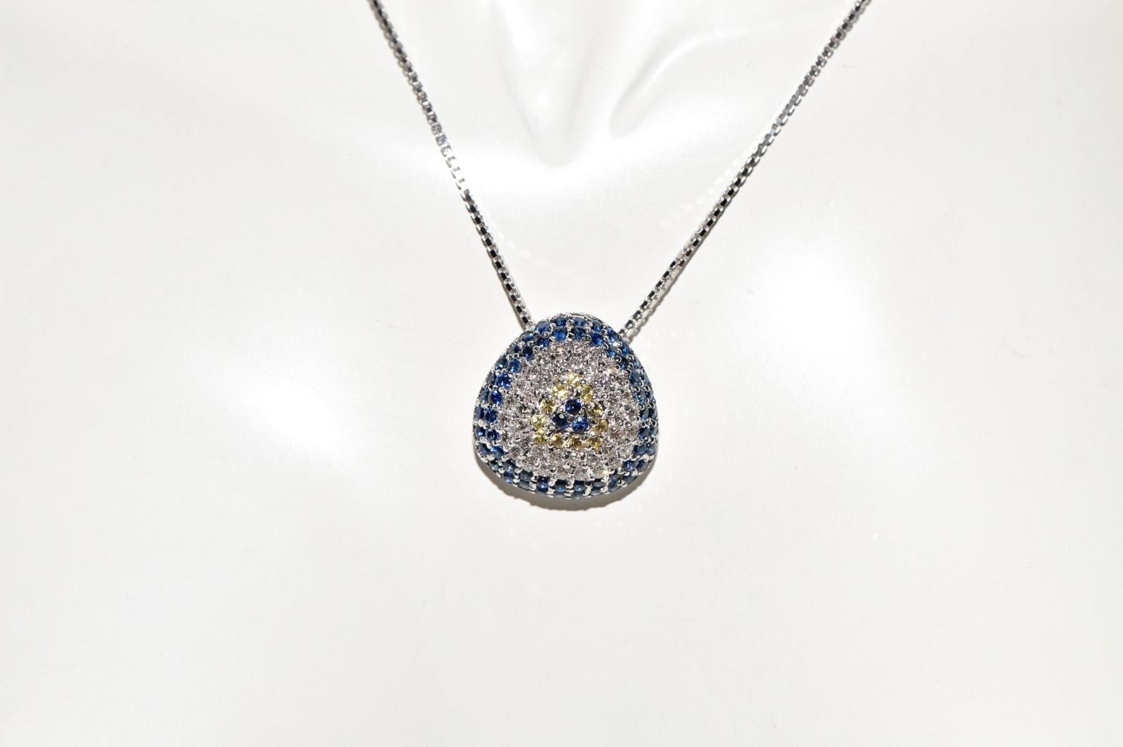 Brilliant Cut Vintage Circa 1990s 18k Gold Natural Diamond And Sapphire Evil Eye Necklace For Sale