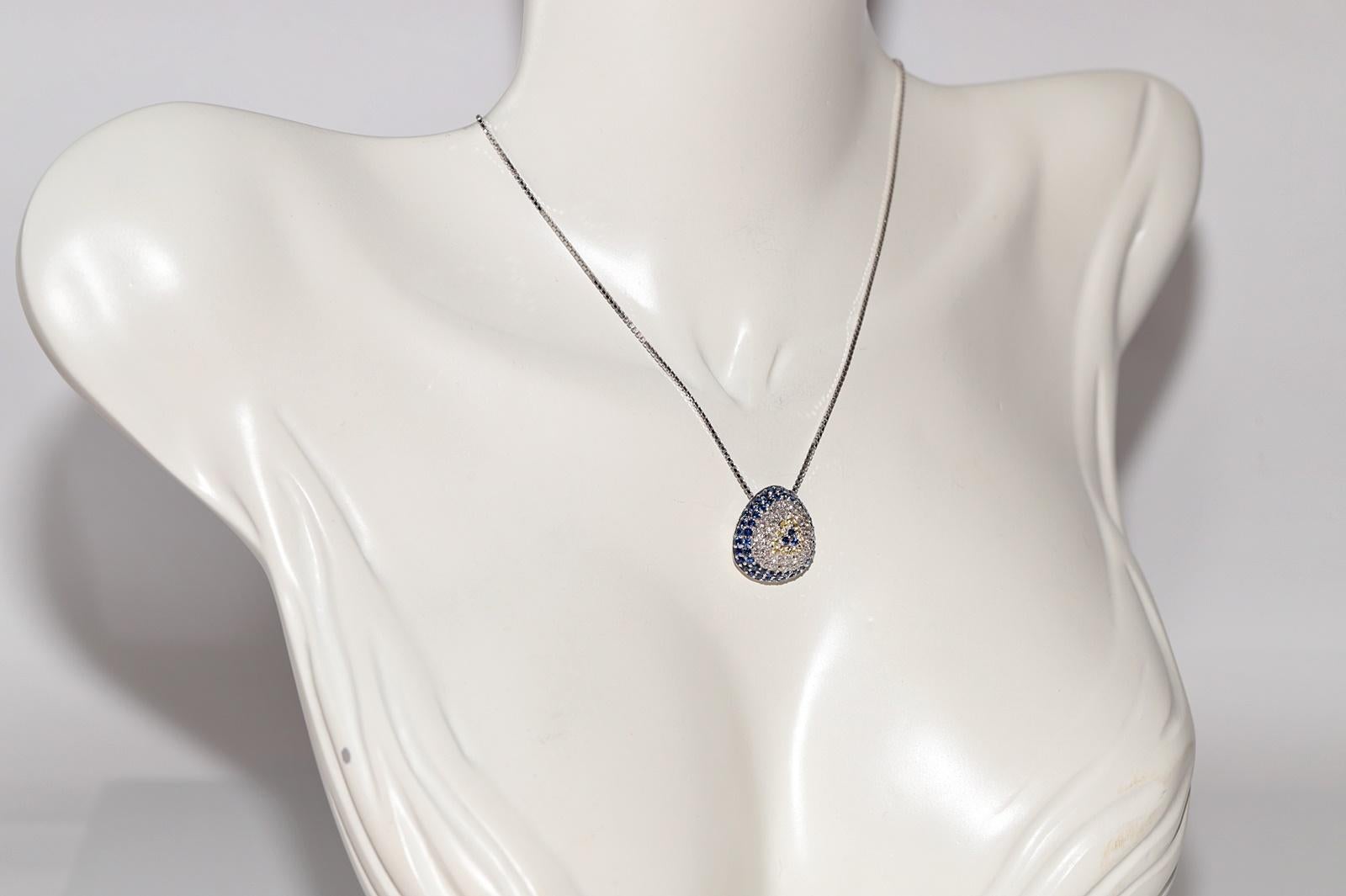 Vintage Circa 1990s 18k Gold Natural Diamond And Sapphire Evil Eye Necklace In Good Condition For Sale In Fatih/İstanbul, 34
