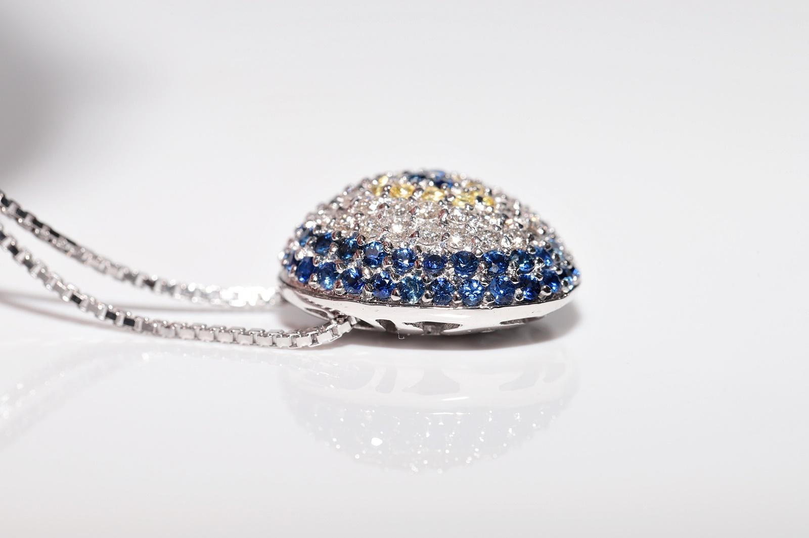 Vintage Circa 1990s 18k Gold Natural Diamond And Sapphire Evil Eye Necklace For Sale 1