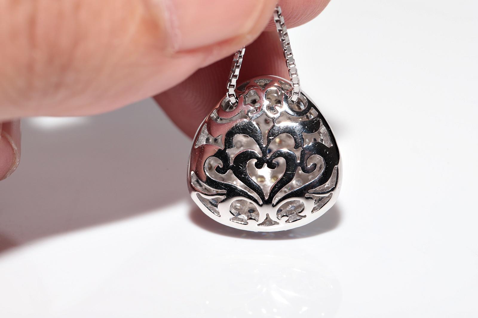 Halskette Vintage Circa 1990er Jahre 18k Gold Natürlicher Diamant und Saphir Evil Eye im Angebot 2