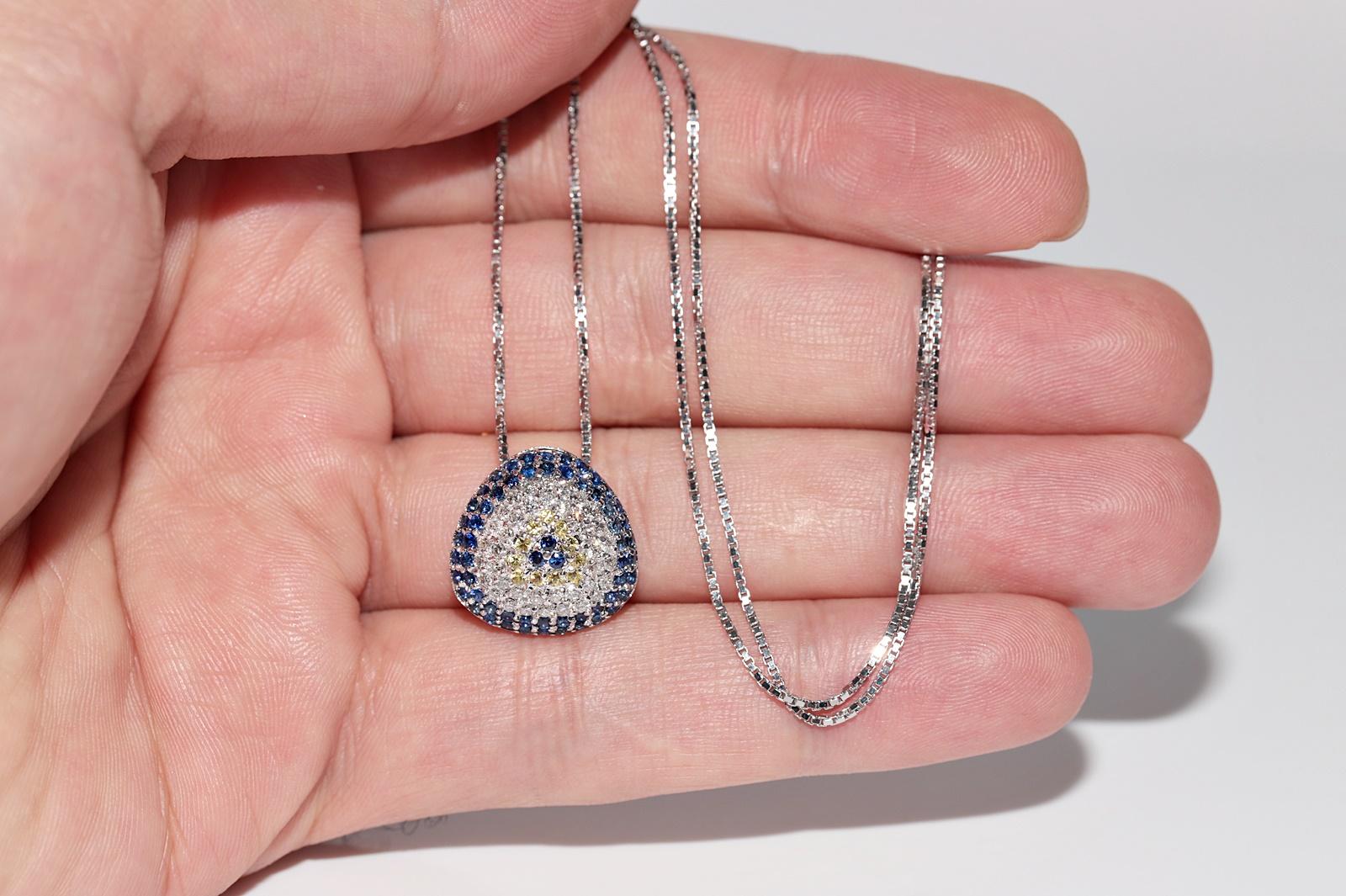 Vintage Circa 1990s 18k Gold Natural Diamond And Sapphire Evil Eye Necklace For Sale 3