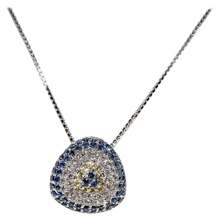 Vintage Circa 1990 Collier œil du mal en or 18k avec diamant naturel et saphir