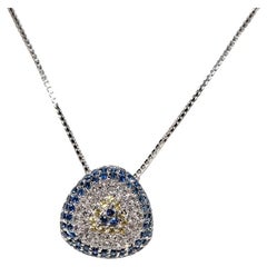 Vintage Circa 1990s 18k Gold Natural Diamond And Sapphire Evil Eye Necklace
