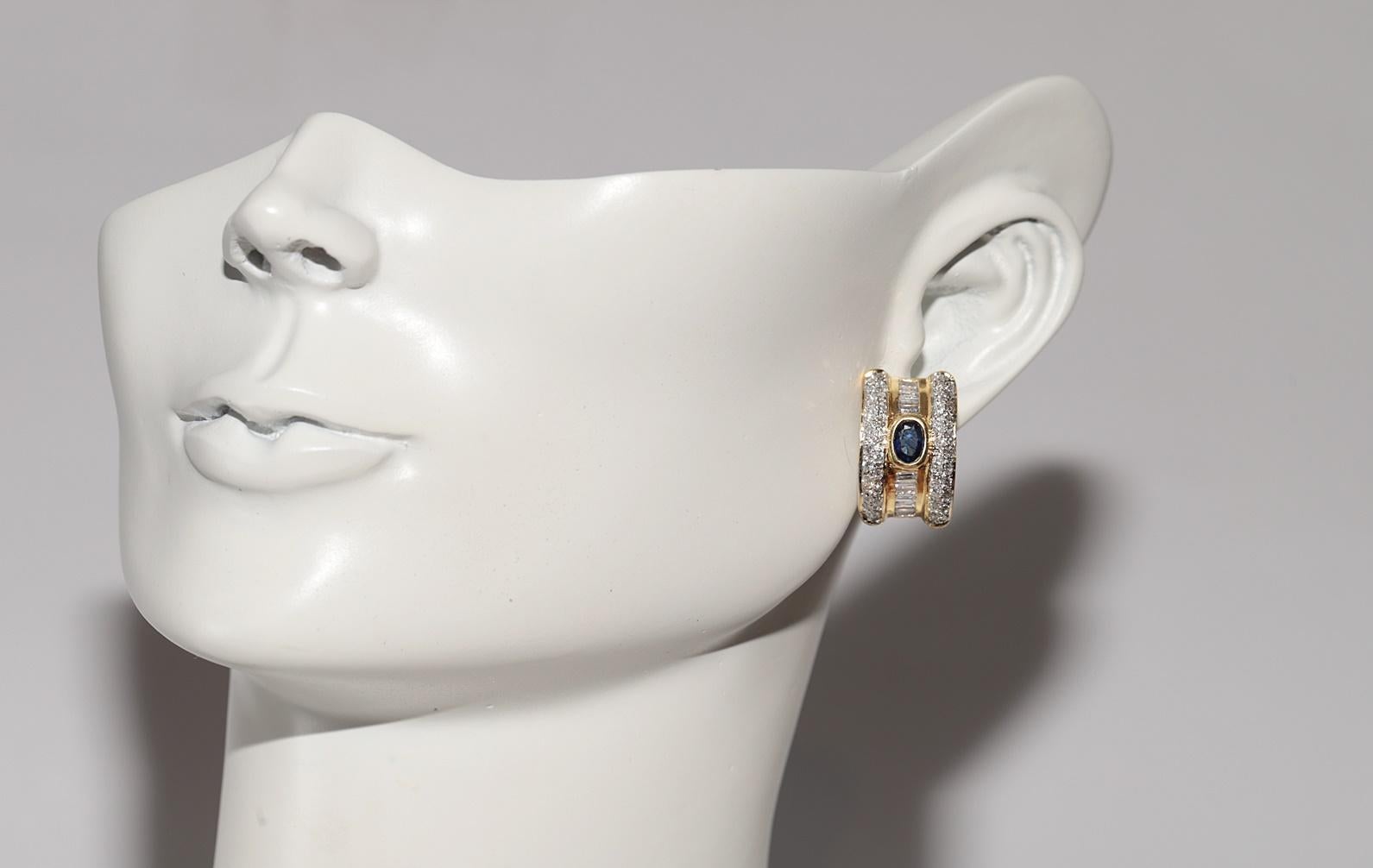 Vintage Circa 1990s 18k Gold Natural Diamond And Sapphire Omega Back Earring For Sale 8