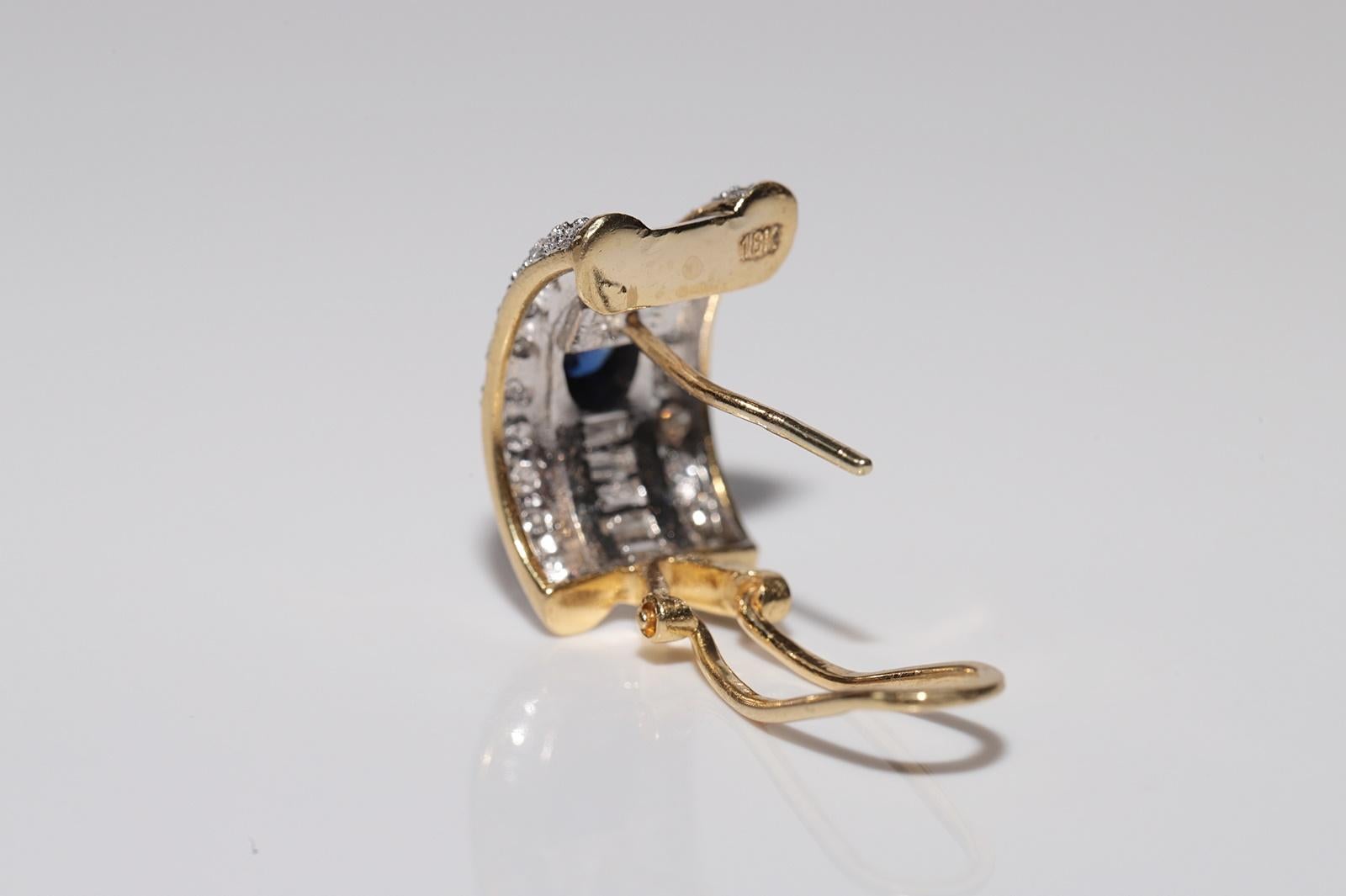 Vintage Circa 1990s 18k Gold Natural Diamond And Sapphire Omega Back Earring For Sale 2