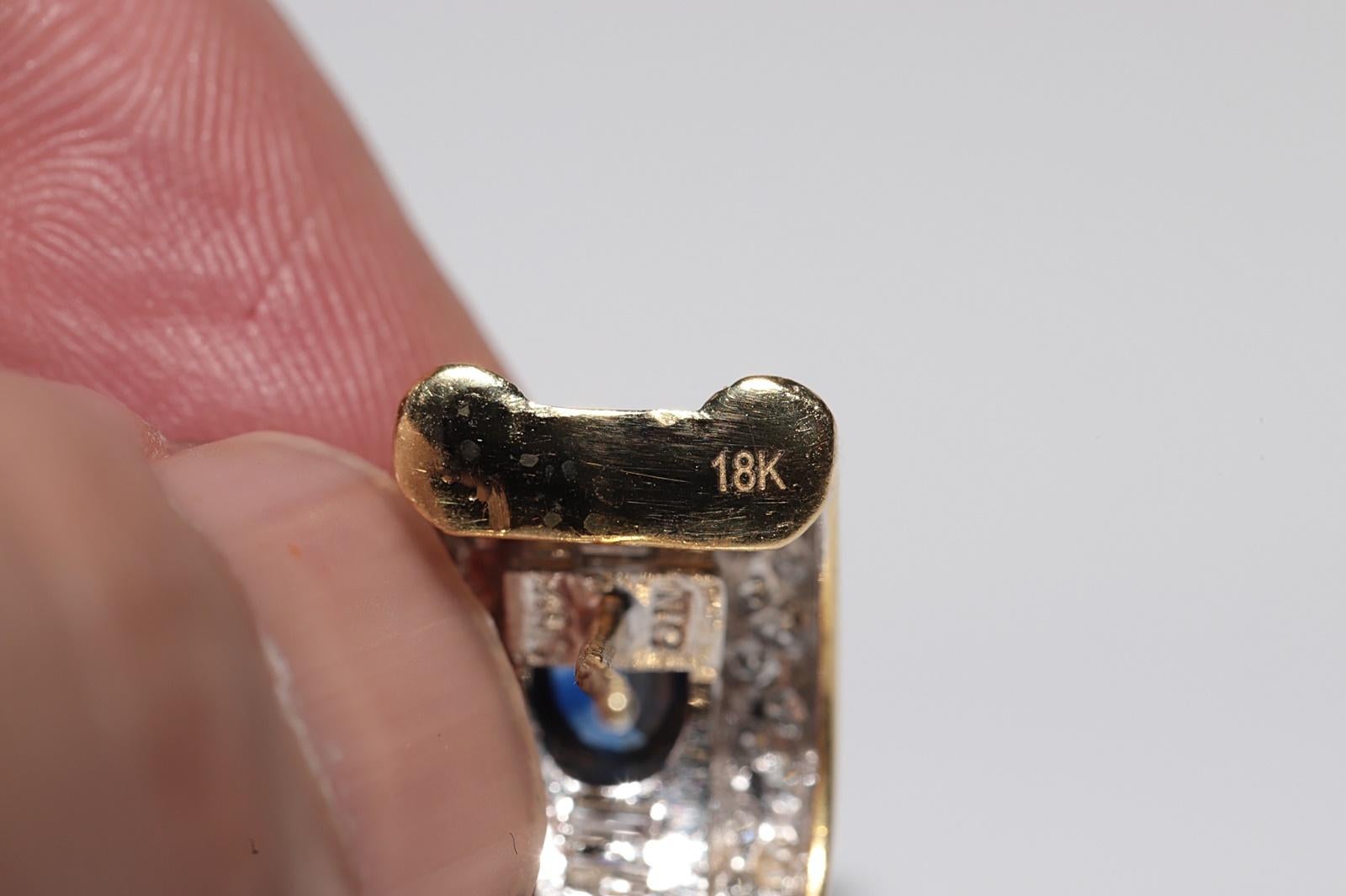 Vintage Circa 1990s 18k Gold Natural Diamond And Sapphire Omega Back Earring For Sale 3