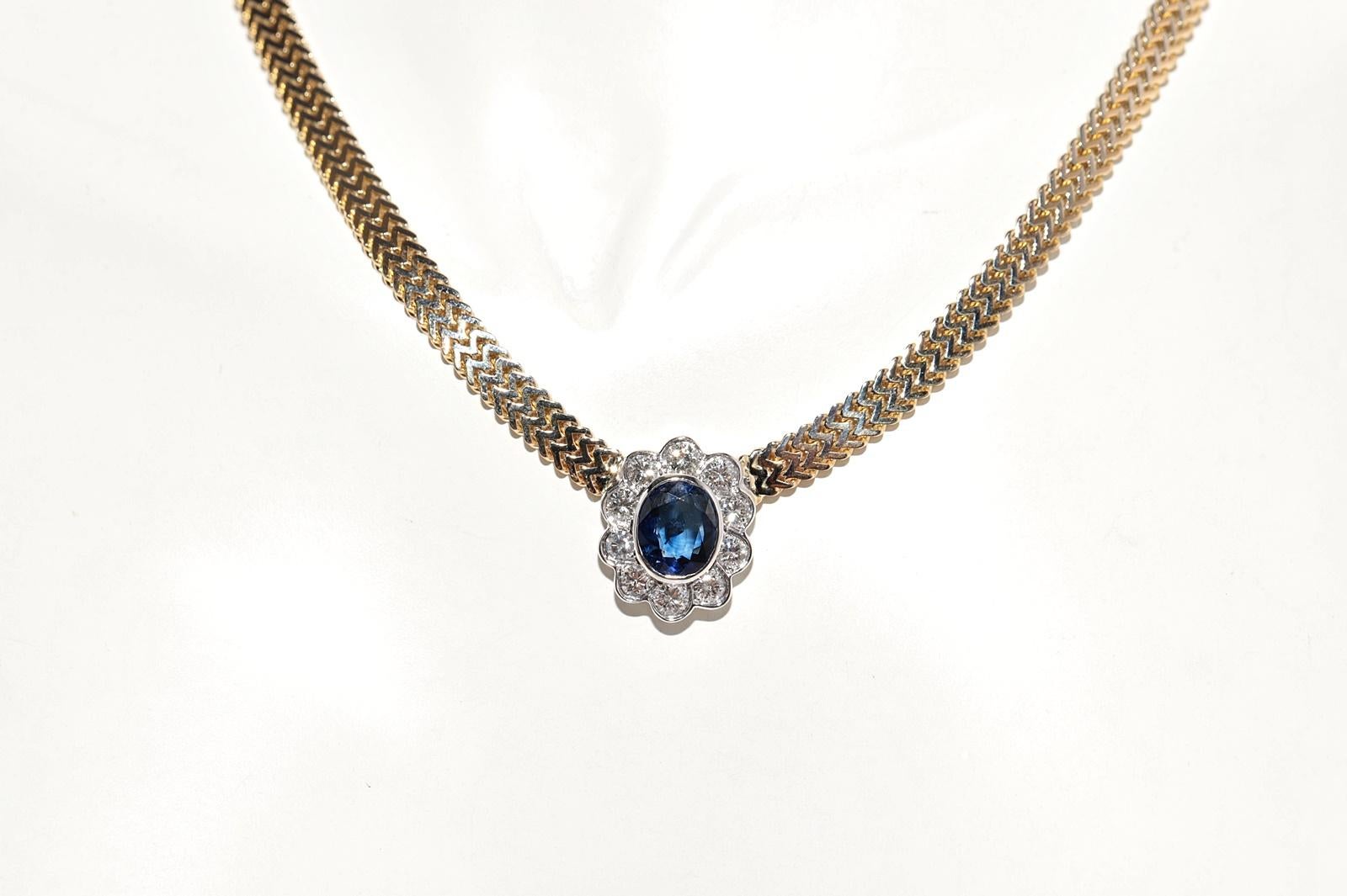 Collar Colgante Vintage Circa 1990s Oro 18k Diamante Natural Y Zafiro Artesano en venta