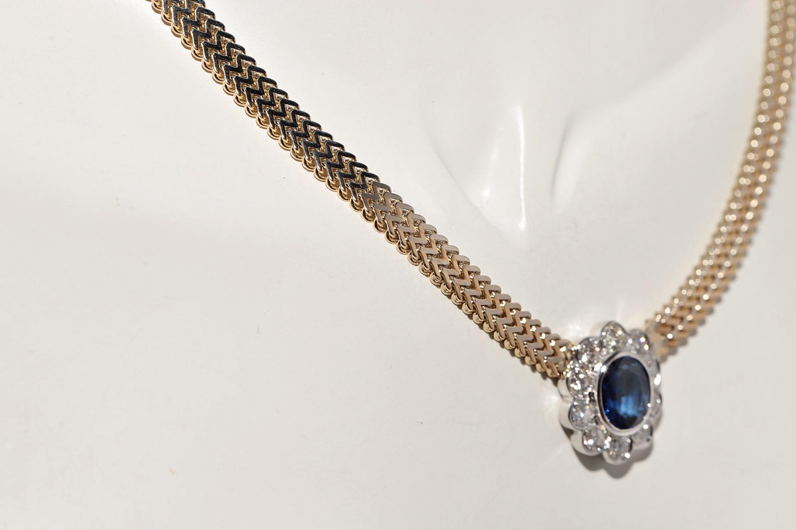 Collar Colgante Vintage Circa 1990s Oro 18k Diamante Natural Y Zafiro en Bueno estado para la venta en Fatih/İstanbul, 34