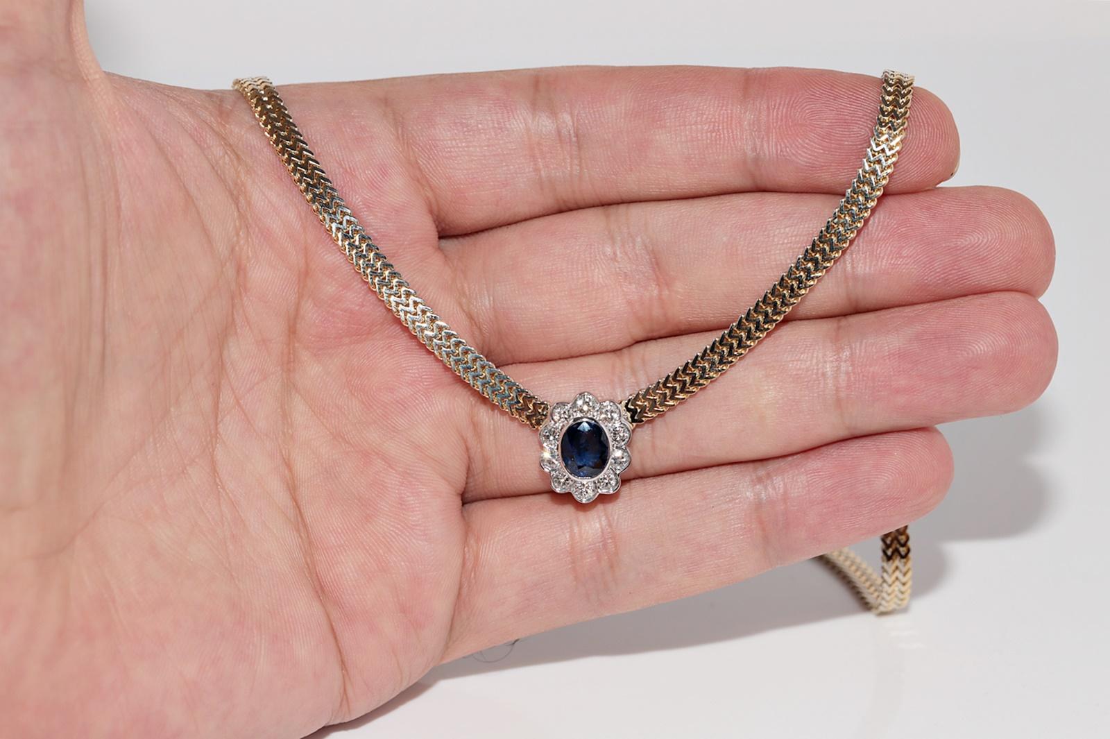 Collar Colgante Vintage Circa 1990s Oro 18k Diamante Natural Y Zafiro en venta 1