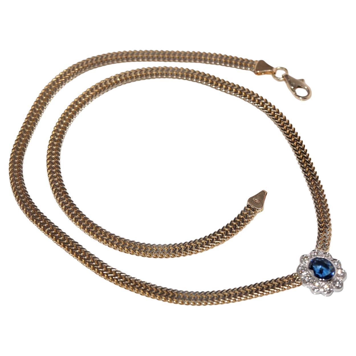 Collana con ciondolo in oro naturale e zaffiro, vintage, circa anni '90, in oro 18 ct.