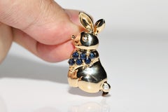 Vintage Circa 1990s 18k Gold Natural Diamond And Sapphire  Rabbit Brooch