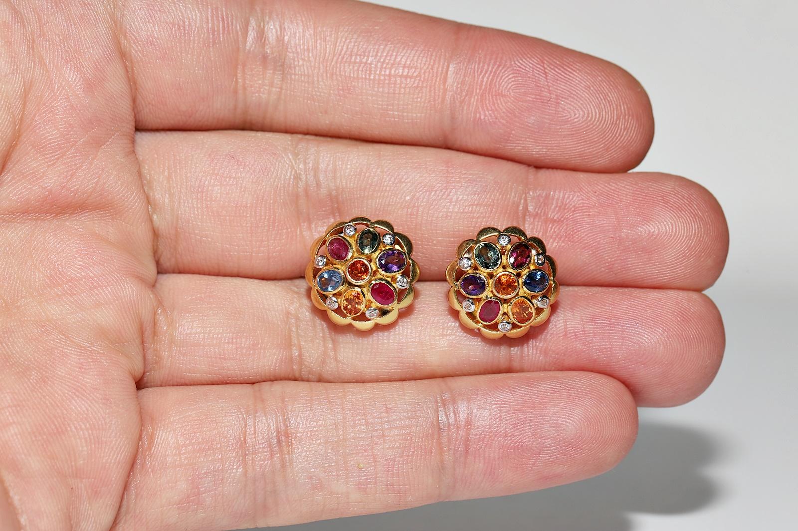 Vintage Circa 1990s 18k Gold Natural Diamond And Sapphire Ruby Citrine Earring  For Sale 4
