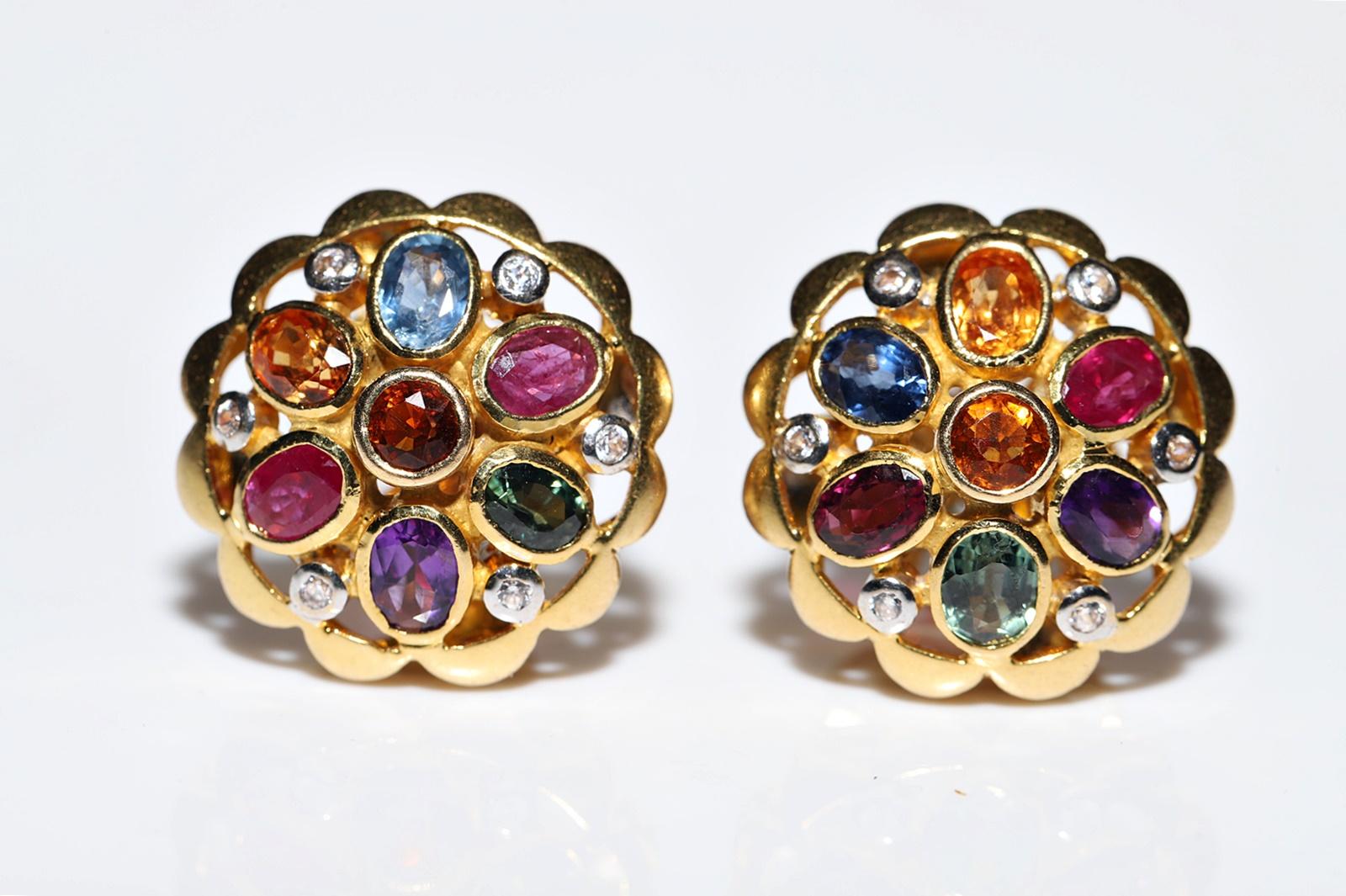 Brilliant Cut Vintage Circa 1990s 18k Gold Natural Diamond And Sapphire Ruby Citrine Earring  For Sale