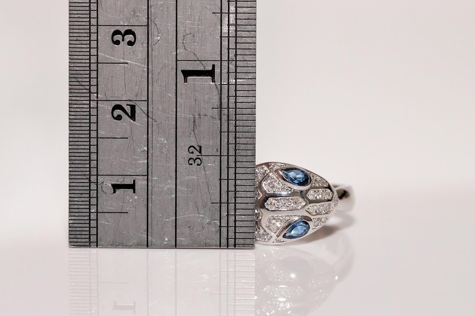Vintage Circa 1990s 18k Gold Natural Diamond And Sapphire Snake Ring For Sale 5