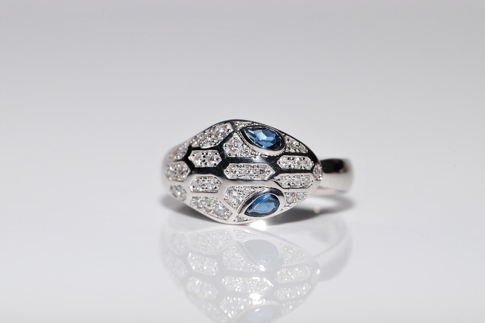 Vintage Circa 1990s 18k Gold Natural Diamond And Sapphire Snake Ring For Sale 6