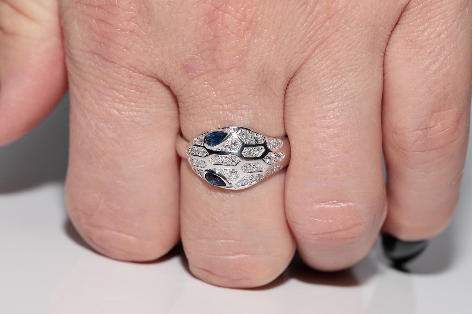 Vintage Circa 1990s 18k Gold Natural Diamond And Sapphire Snake Ring For Sale 9