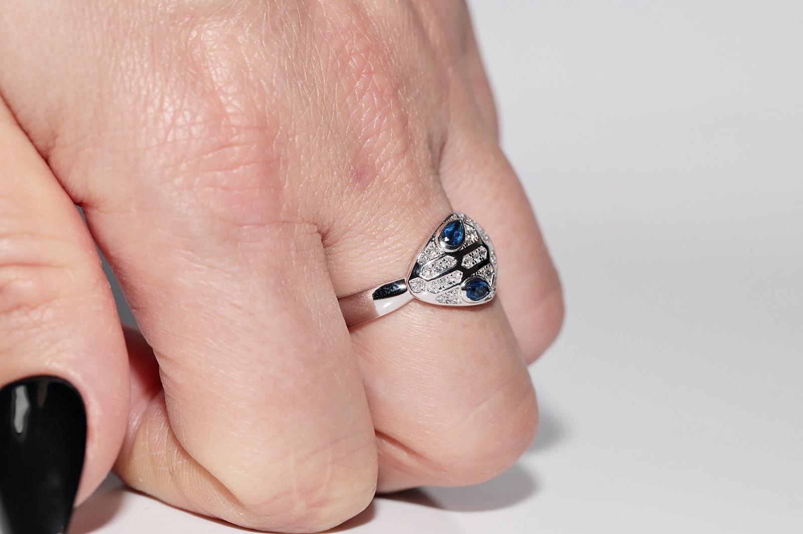 Vintage Circa 1990s 18k Gold Natural Diamond And Sapphire Snake Ring For Sale 10