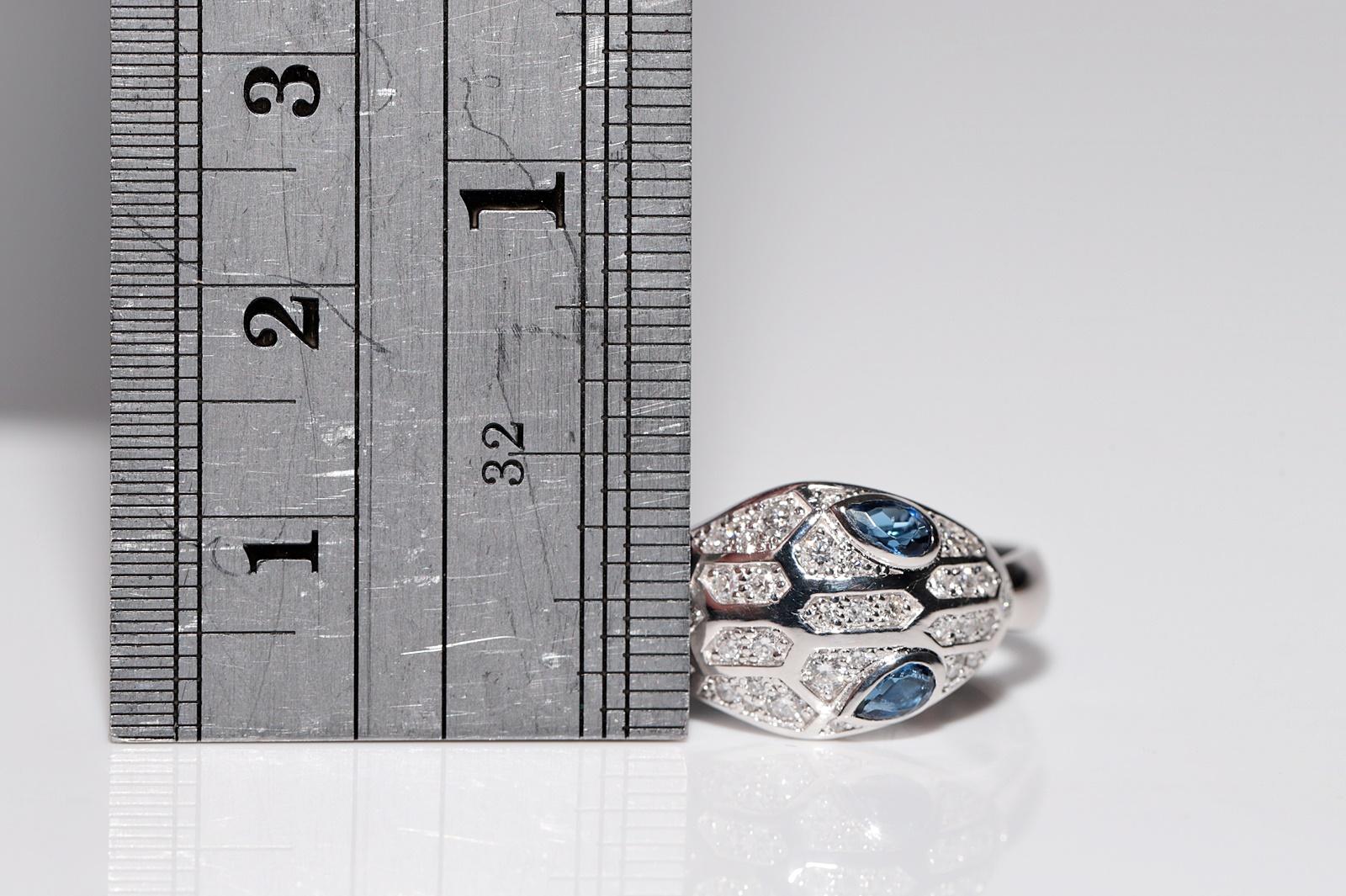 Vintage Circa 1990s 18k Gold Natural Diamond And Sapphire Snake Ring For Sale 11