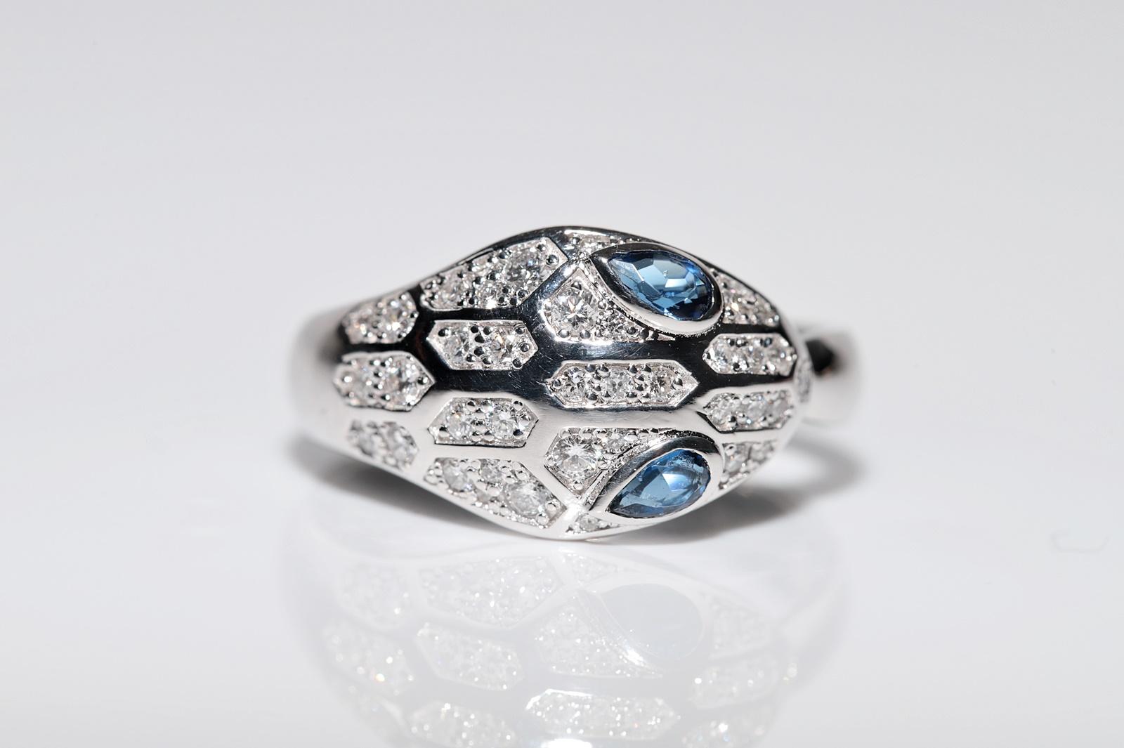 Brilliant Cut Vintage Circa 1990s 18k Gold Natural Diamond And Sapphire Snake Ring For Sale