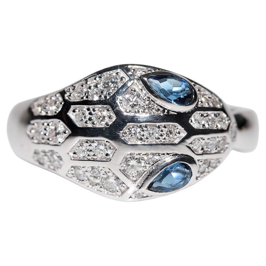 Vintage Circa 1990s 18k Gold Natural Diamond And Sapphire Snake Ring For Sale