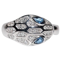 Vintage Circa 1990s 18k Gold Natural Diamond And Sapphire Snake Ring