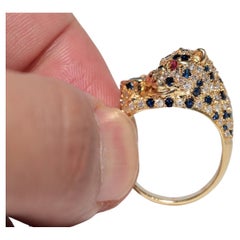 Vintage Circa 1990s 18k Gold Natural Diamond And Sapphire Tiger Design Ring