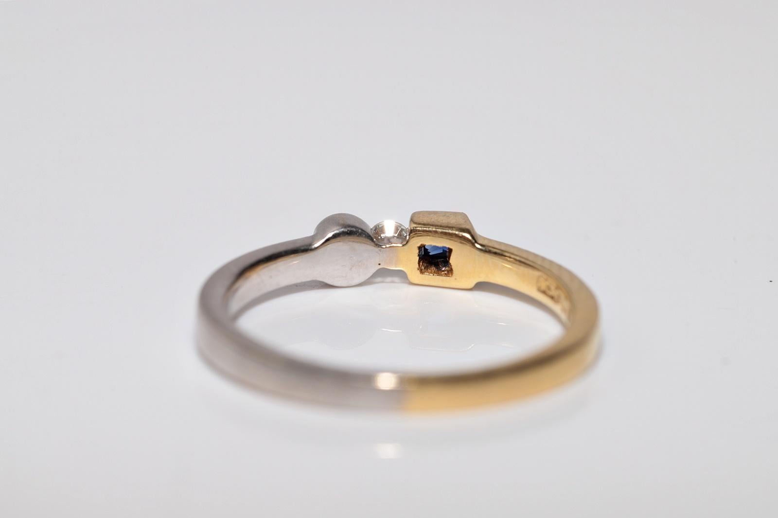 Bandring, Vintage, ca. 1990er Jahre, 18 Karat Gold, natürlicher Diamant und Saphir im Quadratschliff im Angebot 6