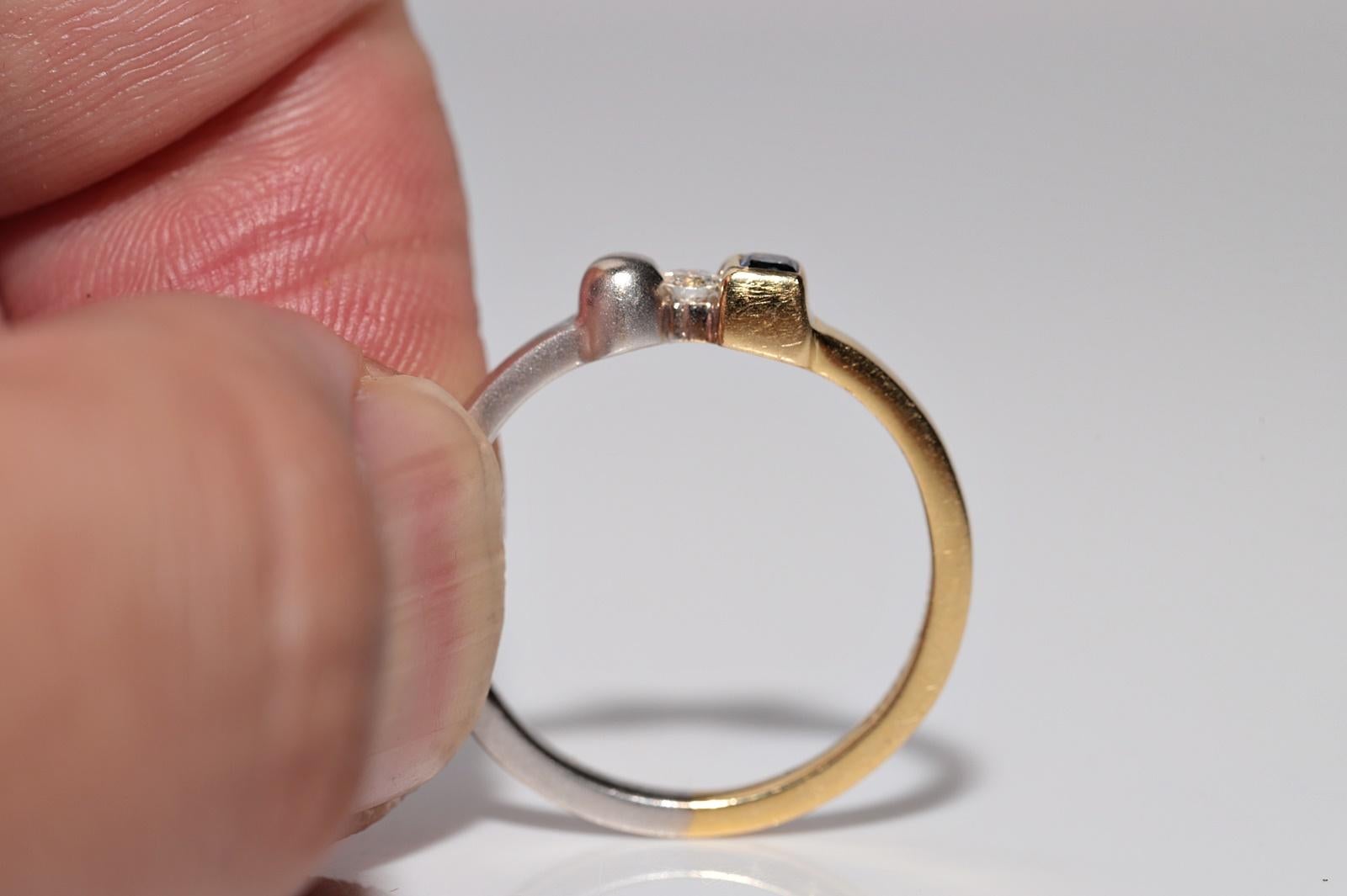 Bandring, Vintage, ca. 1990er Jahre, 18 Karat Gold, natürlicher Diamant und Saphir im Quadratschliff im Angebot 8