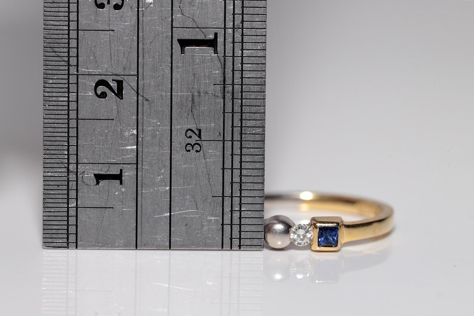 Bandring, Vintage, ca. 1990er Jahre, 18 Karat Gold, natürlicher Diamant und Saphir im Quadratschliff im Angebot 9