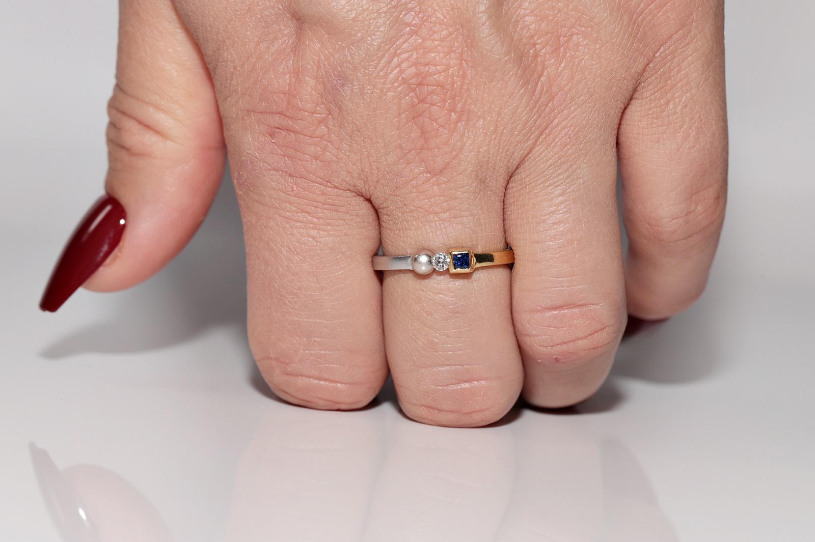 Bandring, Vintage, ca. 1990er Jahre, 18 Karat Gold, natürlicher Diamant und Saphir im Quadratschliff (Retro) im Angebot