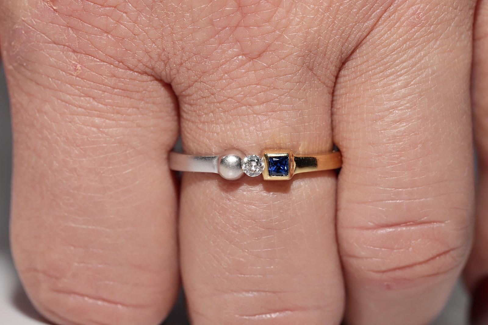 Bandring, Vintage, ca. 1990er Jahre, 18 Karat Gold, natürlicher Diamant und Saphir im Quadratschliff (Brillantschliff) im Angebot