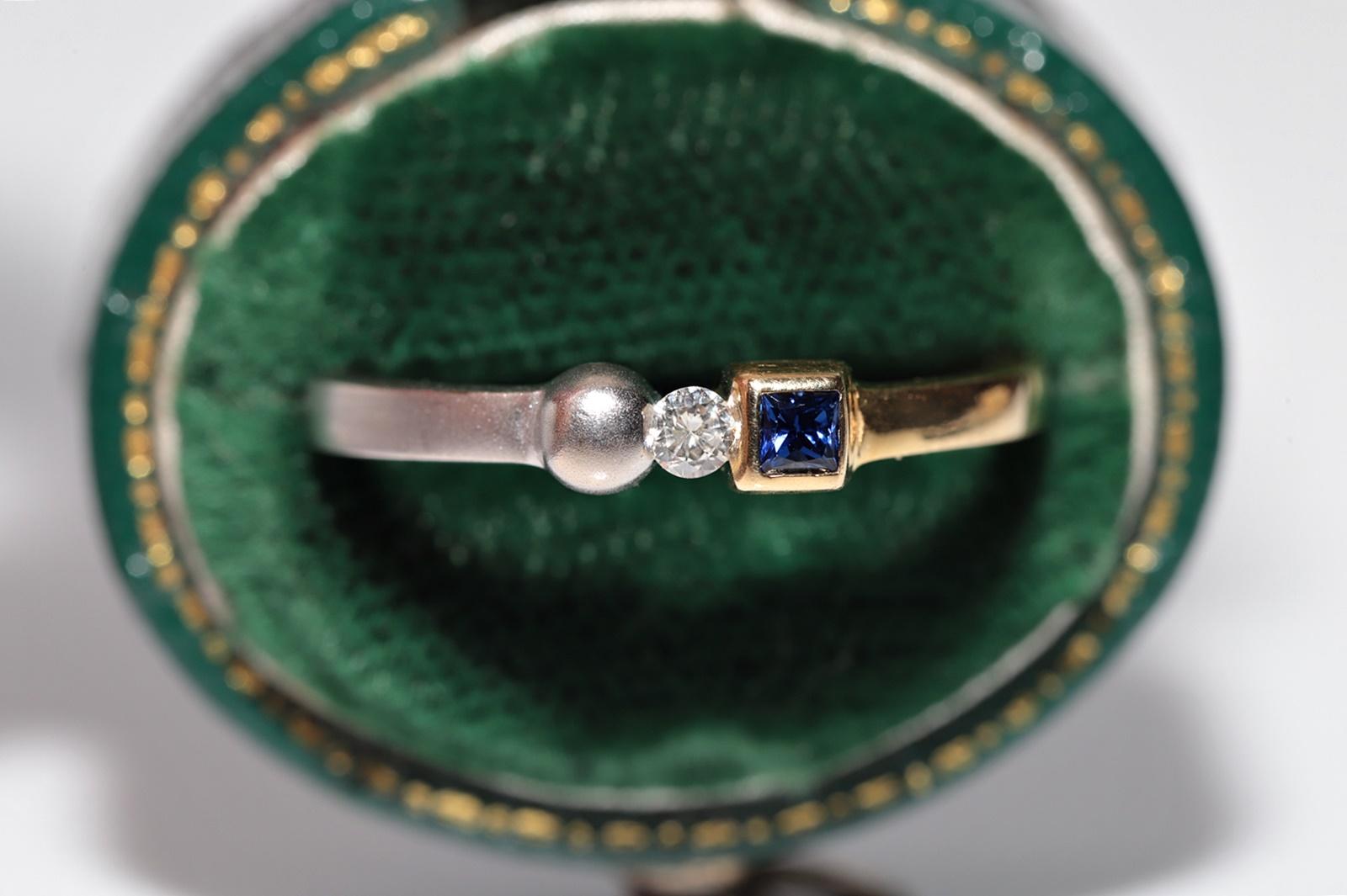 Bandring, Vintage, ca. 1990er Jahre, 18 Karat Gold, natürlicher Diamant und Saphir im Quadratschliff Damen im Angebot