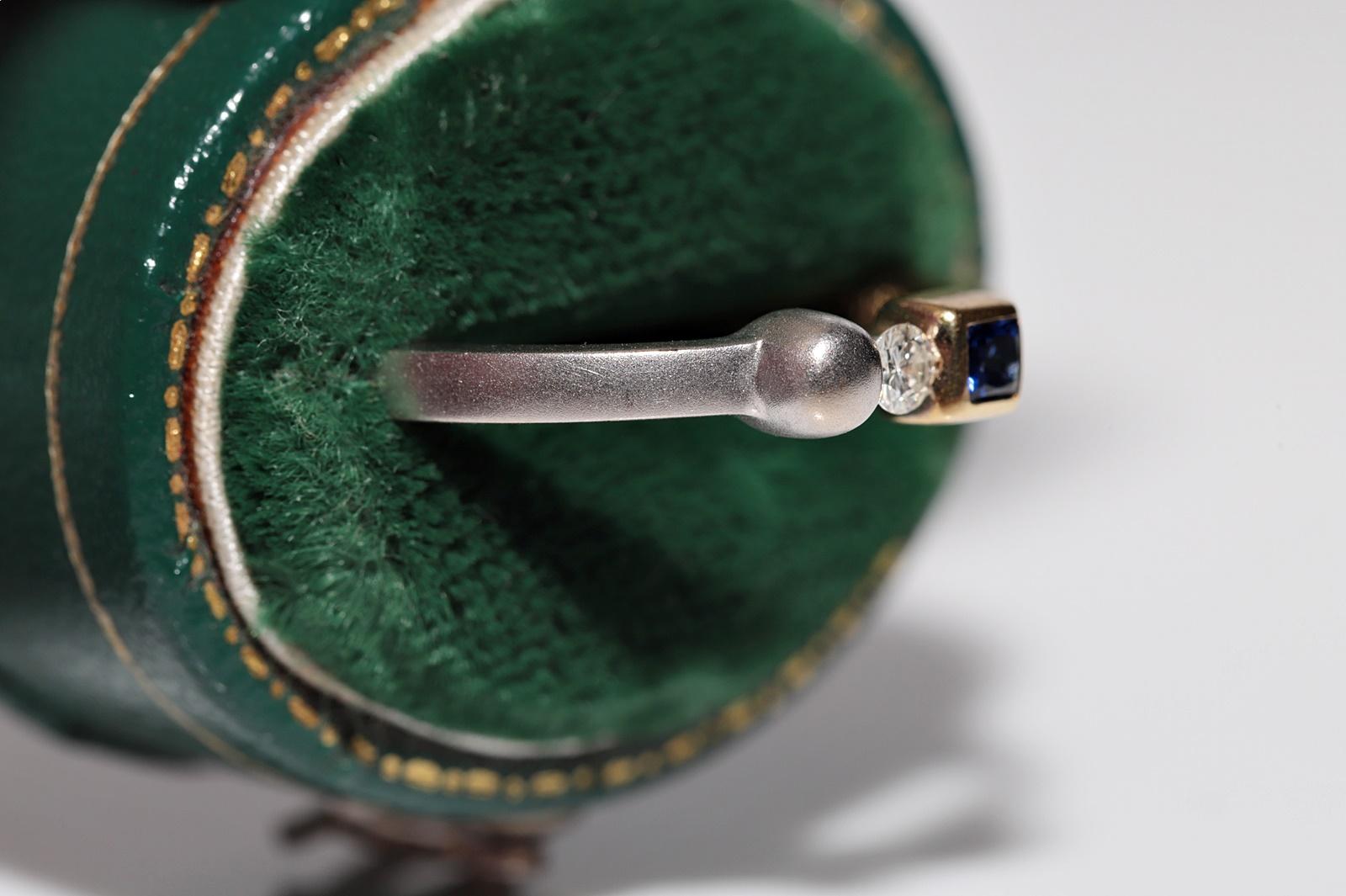 Bandring, Vintage, ca. 1990er Jahre, 18 Karat Gold, natürlicher Diamant und Saphir im Quadratschliff im Angebot 2