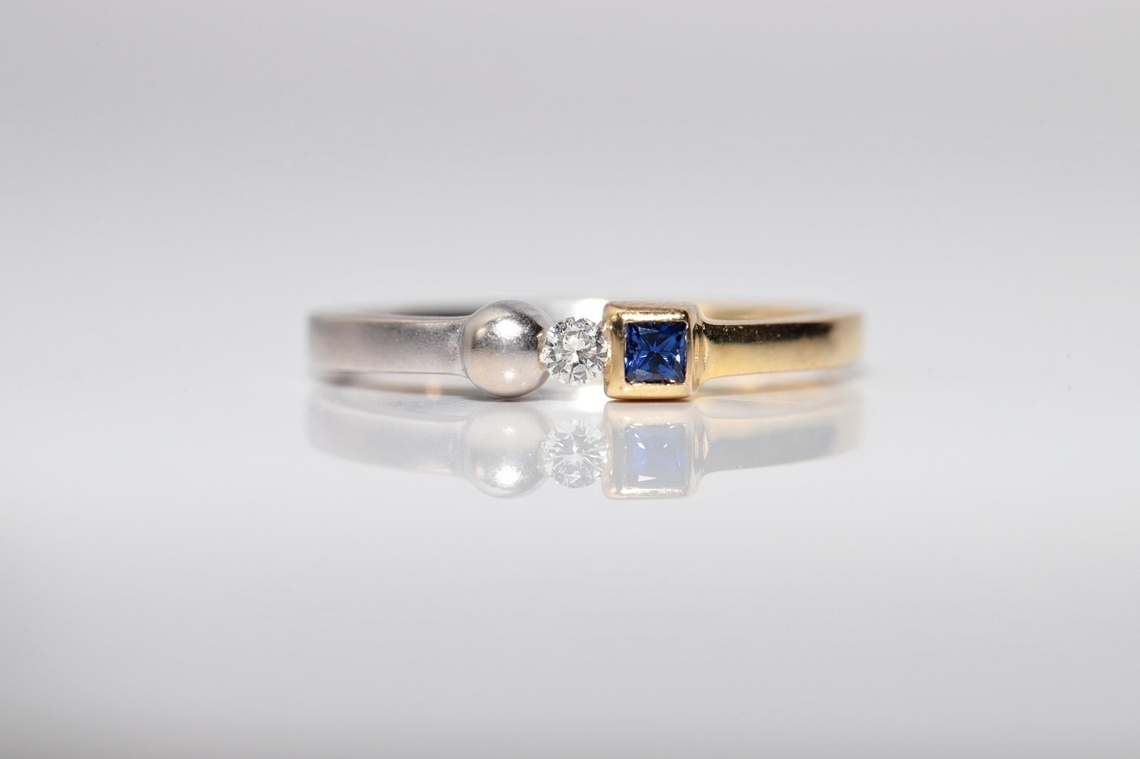Bandring, Vintage, ca. 1990er Jahre, 18 Karat Gold, natürlicher Diamant und Saphir im Quadratschliff im Angebot 3