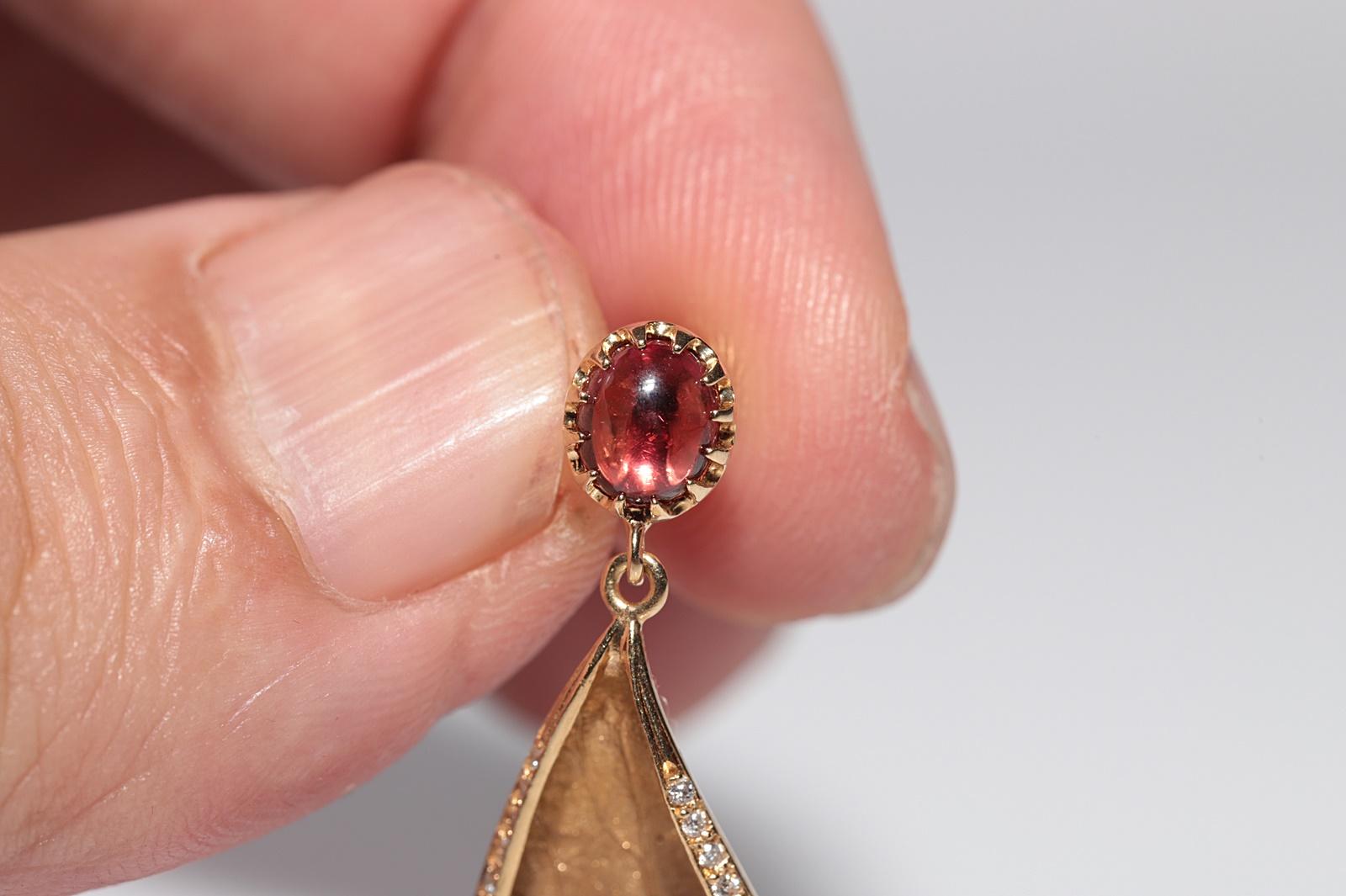 Vintage Circa 1990s 18k Gold Natural Diamond And Tourmaline Leaf Earring For Sale 10
