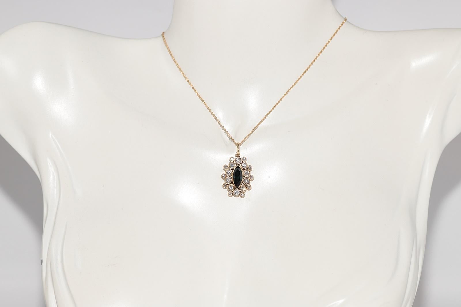 Retro Vintage Circa 1990s 18k Gold Natural Diamond And Tourmaline Pendant Necklace For Sale